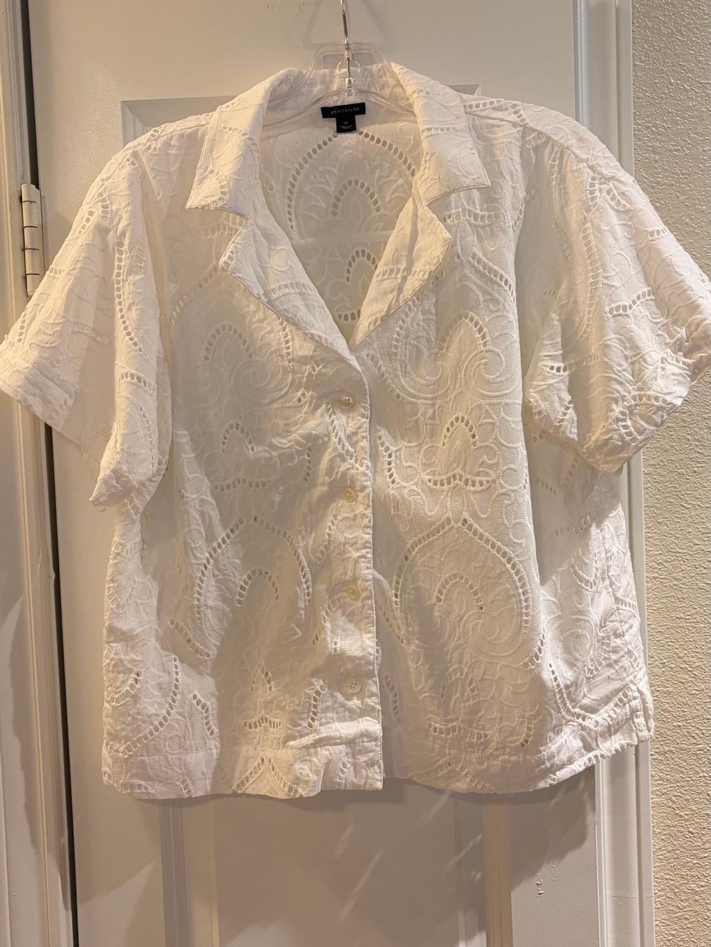 Ann Taylor White Eyelet Button-Down Shirt - Picture 3 of 9